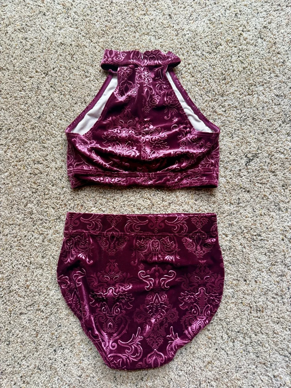 Balera LC Burgundy Crushed Velvet Dance Costume 2-Piece Halter Set
